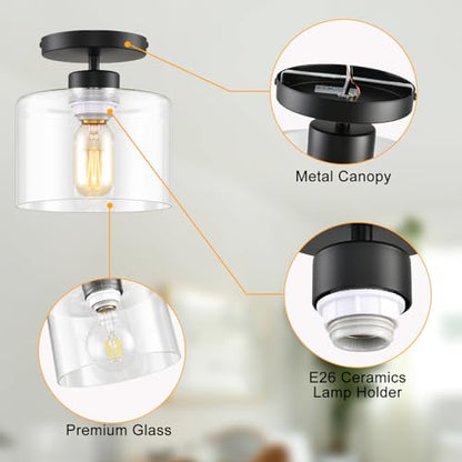 Semi Flush Mount Ceiling Light, Modern Kitchen Lighting Fixtures Ceiling, Rustic Ceiling Light Fixtures, Ceiling Lights with Glass Shade for Hallway Foyer Entryway Bedroom - color: 1 Pack Clear Glass, size: 1 Pack