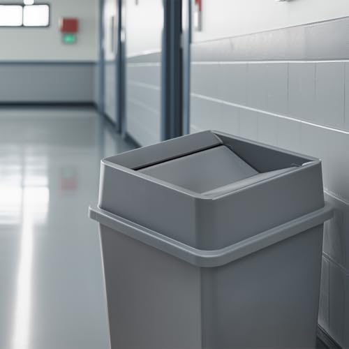 Gray, 35 Gallon Square Commercial Trash Can with Swing Lid, Heavy-Duty Garbage Can, Industrial Trash Bin for Restaurants/Warehouse/Commercial Facilities - color: Gray, size: 35 Gallon with Lid