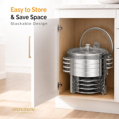 ROVSUN 5 Qt 6 Pack Chafing Dishes for Buffet, Stainless Steel Round Chafers for Catering, Buffet Servers and Warmers Set with Glass Lid & Lid Holder, Stackable Design for Wedding Party Event - size: 6 Pack