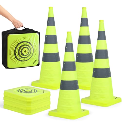 BATTIFE 4 Pack 36 Inch Collapsible Traffic Cones, Lime Green Safety Cones - color: Lime Green, size: 36inch
