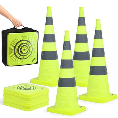 BATTIFE 4 Pack 36 Inch Collapsible Traffic Cones, Lime Green Safety Cones - color: Lime Green, size: 36inch