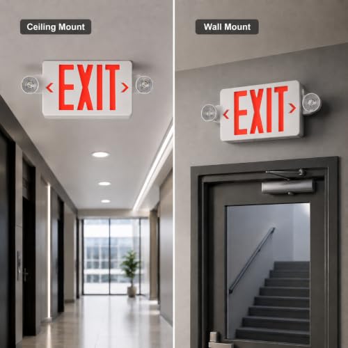 LED Exit Sign Combo with Emergency Lights, Battery Backup, Hardwired - size: 1 Pack