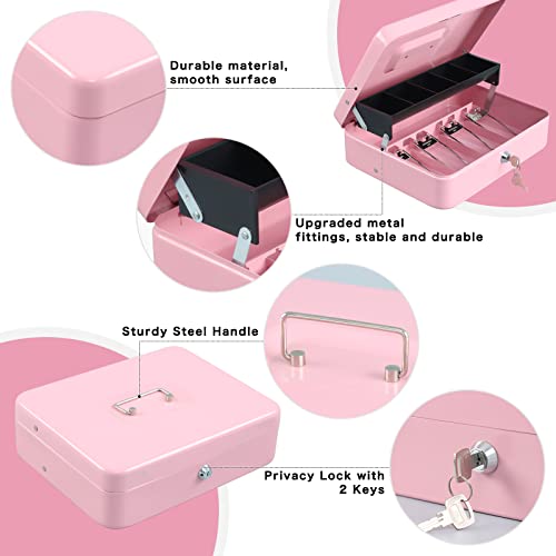 xydled Cash Box with Key Lock, Metal Money Box, Safe Storage box, Pink - color: Pink Key Lock