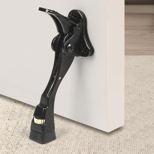 12 Packs Heavy Duty Kickdown Door Stopper, One Touch Adjustable Kickdown Door Stop for Heavy Doors, 4 in Metal Door Kickstand with Rubber Tip & Wall Protectors for Wide Doors - color: Black, size: 4 inch x 12pack