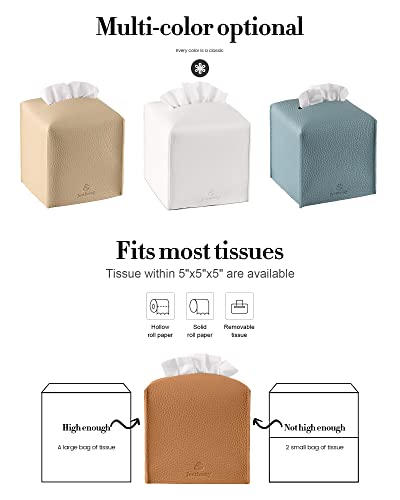 Tissue Box Cover, Jeethemy Square PU Leather Tissue Box Holder, Modern Tissue Case Facial Paper Organizer Dispenser，5X5X5'',Single Brown - color: Single Brown