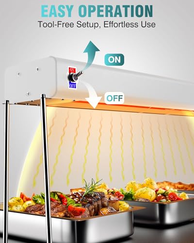 WantJoin Food Heat Lamp - 35 Inch Commercial Food Warmer Lamp Strip, 750W 86-176°F/30-80°C Electric Aluminum Hanging & Freestanding Dual-Use Heat Lamps for Kitchen Catering Restaurant Buffet, Silver