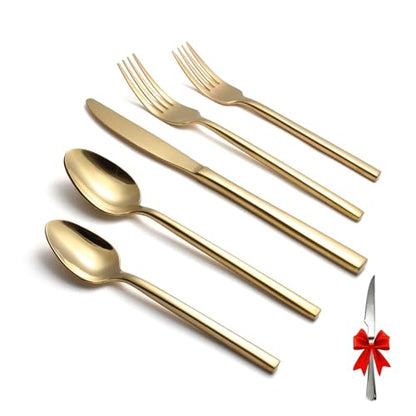 Silverware Set for 4,20 Pieces Forged Stainless Steel Flatware Set Cutlery Set,Heavy Duty and Modern Desgin,Fancy Tableware Cutlery Set for Home,Restaurant,Mirror Polished,Dishwasher Safe