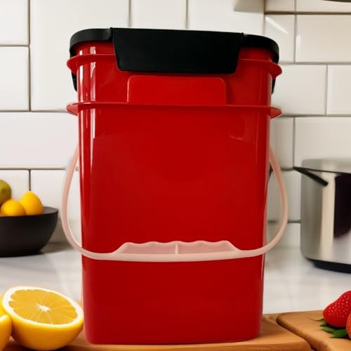House Naturals 4 Gallon Square Food Grade Bucket Pail with Plastic Handles and Lid (Pack of 3) Made in USA containers (Red - Black lids) - color: Red - Black Lids