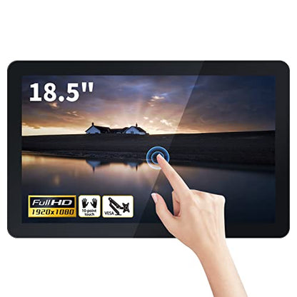 18.5 inch Capacitive Multi-Touch Screen Industrial Monitor, 16:9 Display 1920 x 1080P, Built-in Speakers, VGA, DVI & HD-MI Monitor for PC, POS, Small Business, Restaurant - size: 18.5-inch