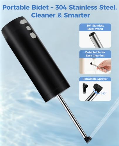 Umimile Electric Portable Bidet with Built-In Water Tank, Stainless Steel Wand, Adjustable Pressure (Black)