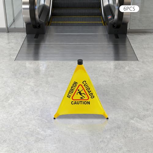 Wet Floor Signs, 6 Pack Umbrella Caution Warning Signs, Yellow