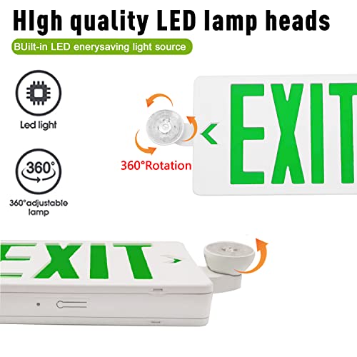 OSTEK Green LED Exit Sign with Emergency Lights