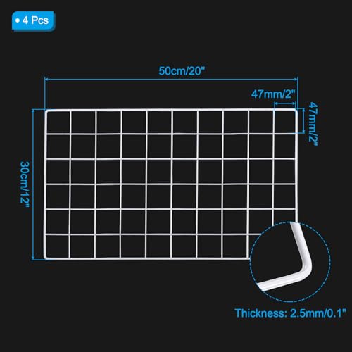 PATIKIL 20x12 Inch Wall Grid Panel, 4 Pcs Metal Wire Photo Wall Decorative Grid for Photo Display Hanging Picture Memo Home Decorations, White - color: White, size: 20x12inch