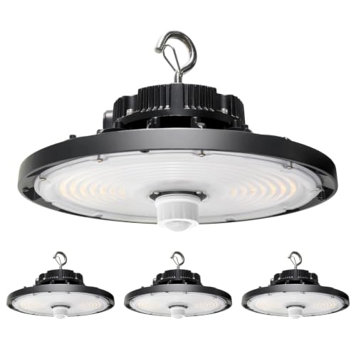 Integrated UFO Led High Bay Light with Motion Sensor, 240W, 36000LM, 0-10V Dimmable, 120-277V Hardwired Industrial and Commercial High Bay Led Shop Lights, UL&DLC - size: 240W-4PK