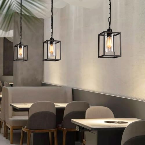 3 Pack Farmhouse Pendant Light,Black Metal Frame Hanging Light Fixture with Clear Glass Shade, Adjustable Chains Industrial Mini Pendant Lighting for Kitchen Island Entryway Porch Foyer - color: 3 Pendant light