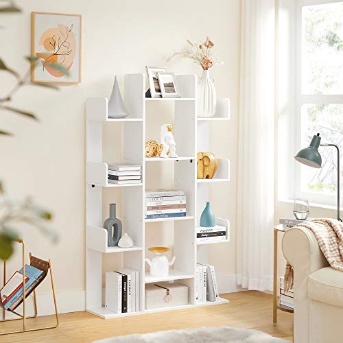 VASAGLE Bookshelf with 13 Storage Shelves, 9.8 x 33.9 x 55.1 Inches - color: White, style: 5-Tier (33.9"W)