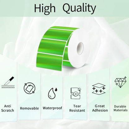 Green Thermal Label 2x1 Inch- Barcode Labels- Holographic Thermal Sticker Labels for Address, Shipping, Compatible with Rollo Label Printer & MUNBYN& Zebra (300 Sheets/Green) - color: Holographic Green, size: 2"x 1"