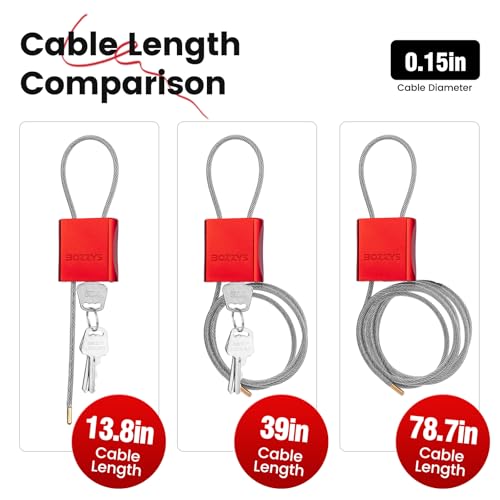 Adjustable Cable Locks with 6 Same Keys, 3-Pack, Red - color: red | 3pack(1.15ft,3.28ft,6.56ft)/set-6 same keys | Dia 1/6in(4mm)