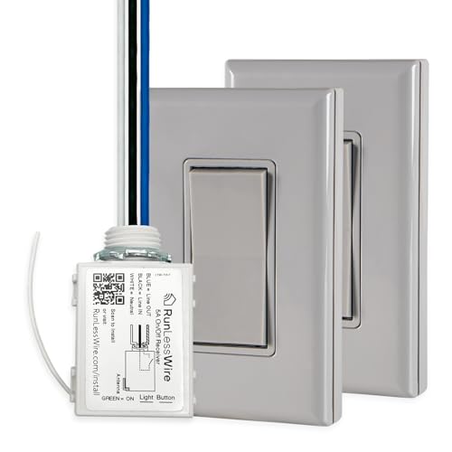 RunLessWire 3-Way Battery-Free Wireless Light Switch Kit - Gray - color: Gray, size: 3-Way Kit: 2 Switches Control 1 Receiver