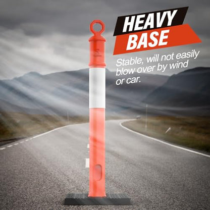 RoadHero 45 Inch Traffic Delineator Post Cones with Base, Orange, 3 Pack - color: Orange