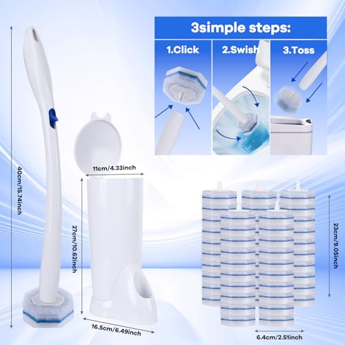 Disposable Toilet Brush and Holder Set, 50pcs Thick Refills for Clorox Wand - size: Toilet Brush + 50 Refills