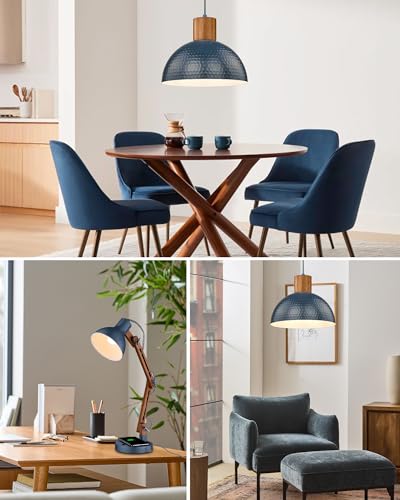 ELYONA Industrial Pendant Light 12" Hammered Metal Dome Hanging Lamp Solid Wood Pendant Light Fixtures for Kitchen Island, Farmhouse, Dining Room, Sink, Bedroom, Hallway, Modern Blue - color: Blue - 1 Pack