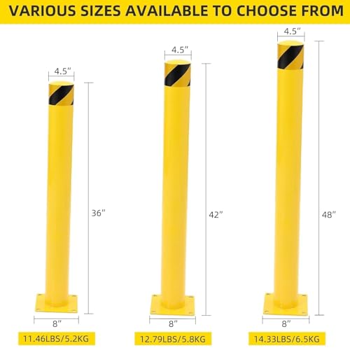 4-Pack 36 Inch Steel Safety Bollards, 4.5 Inch Diameter Parking Bollard Post with 16 Anchor Bolts, Yellow Safety Steel Bollard Post for Driveway Barrier, Traffic Control & Storefront Protection - size: 36 Inch
