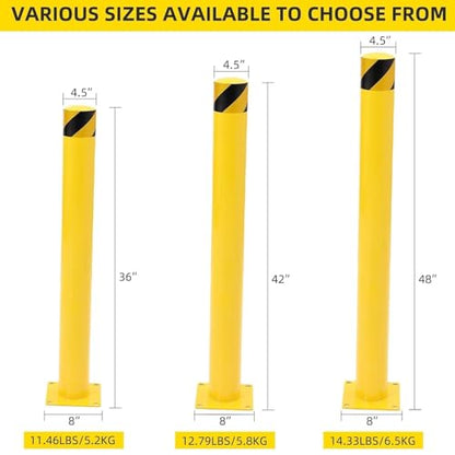 4-Pack 36 Inch Steel Safety Bollards, 4.5 Inch Diameter Parking Bollard Post with 16 Anchor Bolts, Yellow Safety Steel Bollard Post for Driveway Barrier, Traffic Control & Storefront Protection - size: 36 Inch