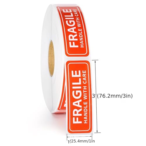 Fragile Stickers (500 Labels/Roll) — Fragile: Handle with Care Warning Labels, Suitable for Shipping, Mailing, Moving, and Various Packaging Boxes