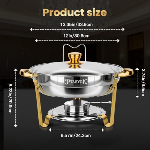 Round Chafing Dishes Buffet 4 Pack 5QT Gold Stainless Steel Lid - size: Gold-4 PACK