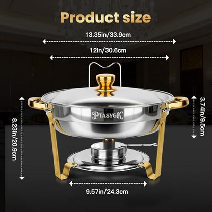 Round Chafing Dishes Buffet 2 Pack 5QT Gold Stainless Steel Lid - size: Gold-2 PACK
