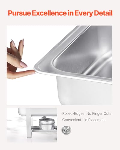 VEVOR Chafing Dish Buffet Set, 2 Pack Stainless Chafer with 2 Full Pans, Rectangle Catering Warmer Server with Lid Water Pan Folding Stand Fuel Tray Holder Clip - color: Silver, size: 2 Pack