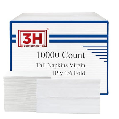 Tall-Fold White Paper Napkins Disposable - 10000 Count (20 Pack, 500/Pack) 1-Ply, 1/6 Fold, 6.3"×3.4" Folded, 12.6"×6.7" Unfolded, Bulk For Restaurant, Catering, Buffet & Café Refill - size: 10000 Ct 1/6-Tall-Fold