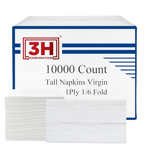 Tall-Fold White Paper Napkins Disposable - 10000 Count (20 Pack, 500/Pack) 1-Ply, 1/6 Fold, 6.3"×3.4" Folded, 12.6"×6.7" Unfolded, Bulk For Restaurant, Catering, Buffet & Café Refill - size: 10000 Ct 1/6-Tall-Fold