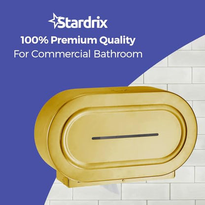 Stardrix Stainless Steel Twin Jumbo Toilet Paper Dispenser Wall Mount, 9" Commercial Double Roll Holder, Industrial Tissue Dispenser with Key Lock, Brushed Gold - color: Brushed Gold