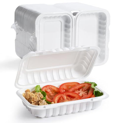 YANGRUI 50-Pack 28oz 9x6 White Takeout Boxes - Shrink Wrapped No Pre-Wash