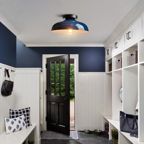 DIRYZON Industrial Blue Semi Flush Mount Ceiling Light, 12-Inch - color: Blue