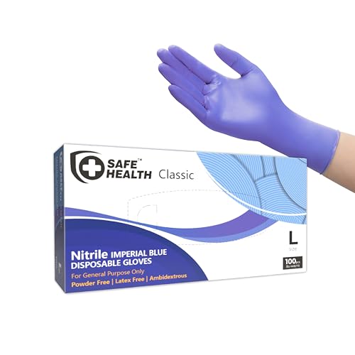 Safe Health Nitrile Disposable Gloves, 3.5 Mil, Imperial Blue, Powder Free, Latex Free, Tattoo, Beauty, Salon, Car - size: Medium, style: 1 Box of 100 Pcs