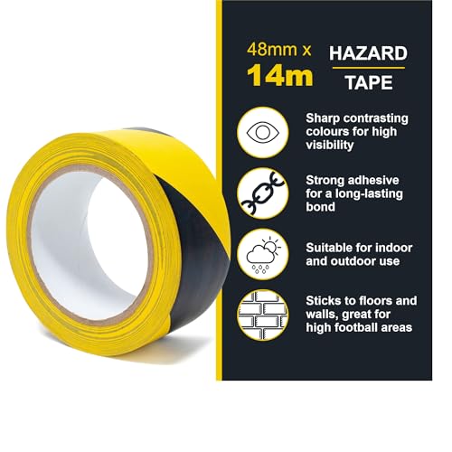 SINGHAL Floor Marking Tape - 2 Pack Black & Yellow Hazard Tape, 2" x 46 ft Each | Safety Warning Stripe Tape for Floors, Aisles, Warehouses & Hazard Areas