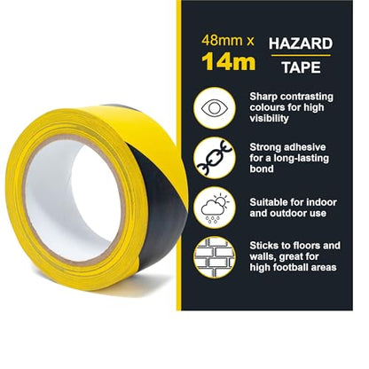 SINGHAL Floor Marking Tape - 2 Pack Black & Yellow Hazard Tape, 2" x 46 ft Each | Safety Warning Stripe Tape for Floors, Aisles, Warehouses & Hazard Areas