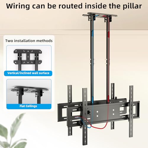 Ceiling TV Mount, 2 Screen Adjustable Hanging Double Suspension Bracket Fits Most 60-100 inch LCD LED OLED 4K TVs,Pole Ceiling Mount Supports up to 132lbs/Screen, Max VESA 900x600mm, T580-2