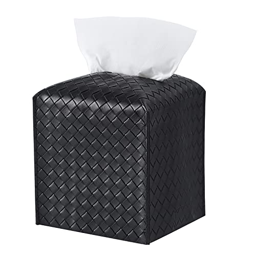 Tissue Box Cover PU Leather Tissue Holder Square Facial Tissue Case Facial Paper Organizer Dispenser for Bathroom, Vanity Countertop, Tabletop, Car, Black - color: Black, size: square