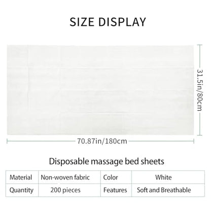 200PCS Disposable Bed Sheets, Disposable Massage Table Sheets, Disposable Bed Covers for SPA Lash Wax Tattoo Salon, Non Woven Fabric, 71" x 31" White - color: White-200pcs