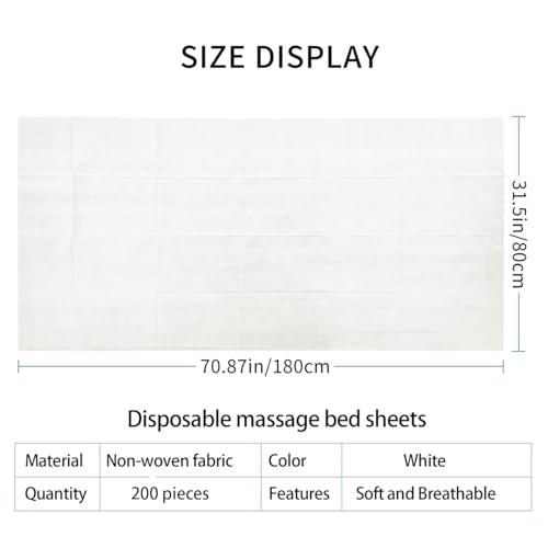 200PCS Disposable Bed Sheets, Disposable Massage Table Sheets, Disposable Bed Covers for SPA Lash Wax Tattoo Salon, Non Woven Fabric, 71" x 31" White - color: White-200pcs