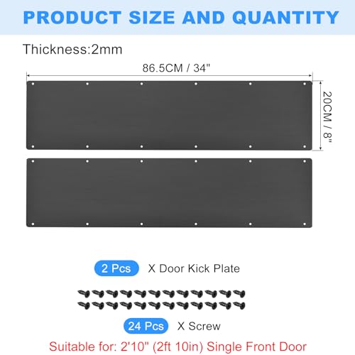 uxcell 2pcs Door Kick Plate, 8 x 34 Inches Aluminum Kick Plate Door Plate, 2 mm Thickness, for Exterior Front Door Back Door, Black - color: Black, size: 8 x 34 Inch