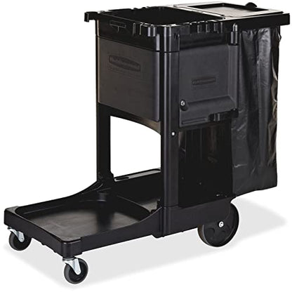 Rubbermaid Commercial Products Executive Series Janitorial and Housekeeping Cleaning Cart with Locking Cabinet, Wheeled with Zippered Black Vinyl Bag, Black, 38.4" H x 21.8" W x 46" L - style: Lockable - Black