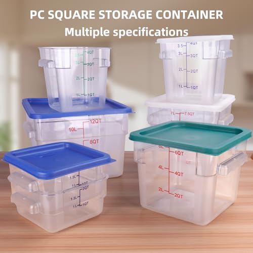 2 Pack Square Food Storage Container With Lid, 2-6 Quart Commercial Storage Box With Scale & Handle, Cake Making, Dough Marinating Meat, Kitchen Supplies (6 Quart) - size: 6 Quart-RED LID & MEASURING LINE