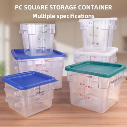 2 Pack Square Food Storage Container With Lid, 2-6 Quart Commercial Storage Box With Scale & Handle, Cake Making, Dough Marinating Meat, Kitchen Supplies (6 Quart) - size: 6 Quart-RED LID & MEASURING LINE