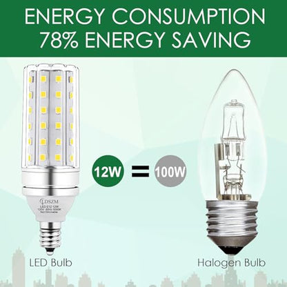 E12 LED Bulbs 12W Candelabra led Light Bulb,100 Watt Equivalent 1200lm Daylight White 5000K E12 Base LED Chandelier Light Bulbs Non-Dimmable LED Corn Bulbs, Pack of 6 - color: E12-12w-5000k-6pcs