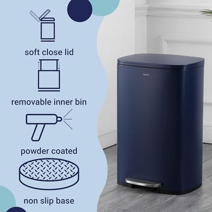 happimess Connor 2-Piece Iron Trash Can, Denim Blue - color: Denim Blue
